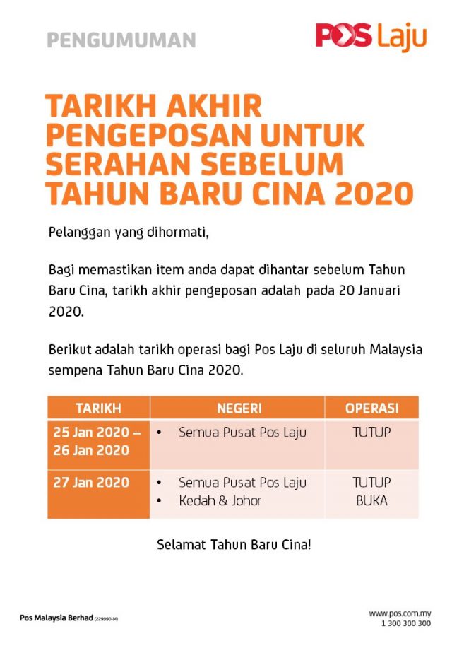 Pengeposan Barang Pos Laju Tahun Baru Cina 2020