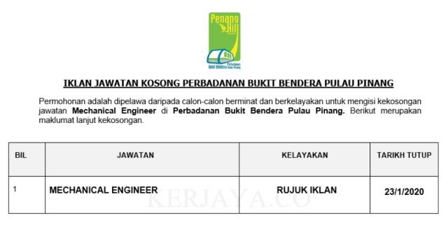 Perbadanan Bukit Bendera Pulau Pinang ~ Mechanical Engineer