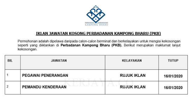Perbadanan Kampong Bharu (PKB) ~ Pegawai Penerangan & Pemandu Kenderaan