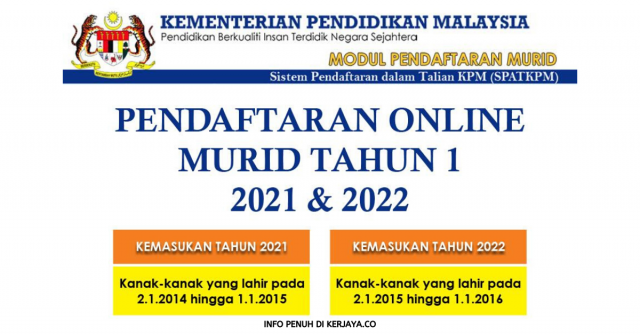 Permohonan Daftar Anak Darjah 1 Tahun 2021-2022