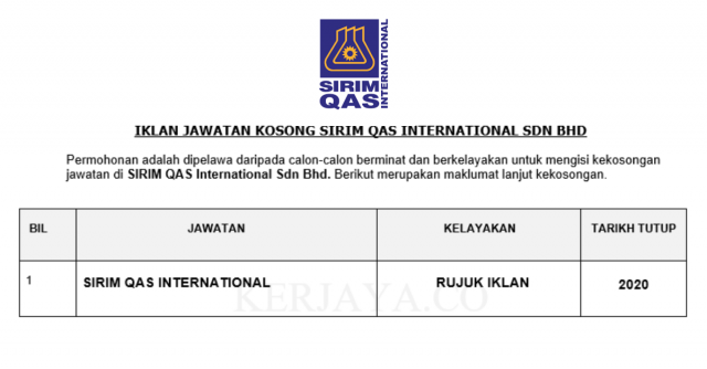 SIRIM QAS International ~ Pelbagai Kekosongan Jawatan