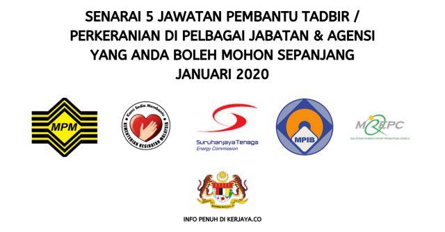Senarai 5 Jawatan Pembantu Tadbir / Perkeranian di Pelbagai Jabatan & Agensi Yang Anda Boleh Mohon Sepanjang Januari 2020