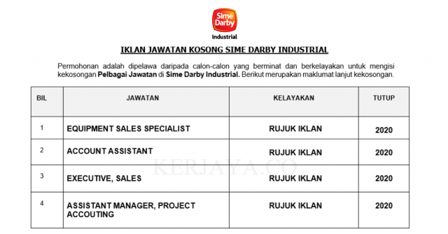 Sime Darby Industrial ~ Pelbagai Kekosongan Jawatan Baru 2020