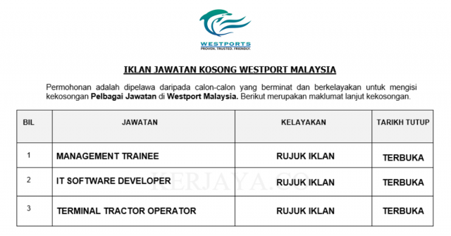 Westport Malaysia ~ Management Trainee, IT Software Developer & Terminal Tractor Operator