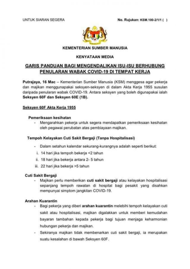 Apa Yang Seorang Pekerja Perlu Tahu Sekiranya dijangkiti COVID-19