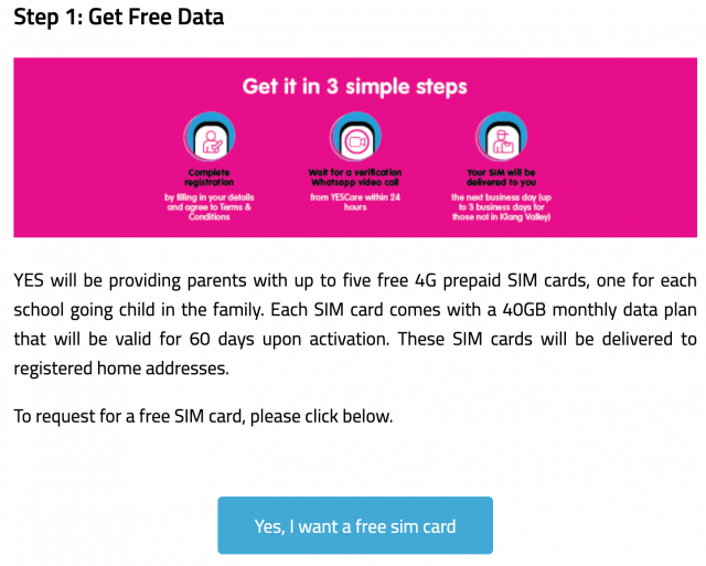 Cara Mohon Simkad YES Data Percuma 40GB