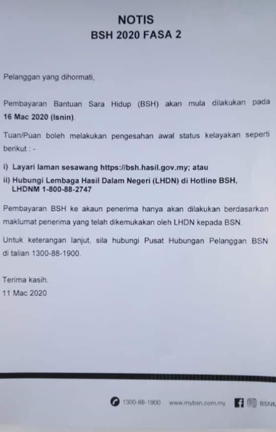 Notis Pembayaran BSH Fasa 2