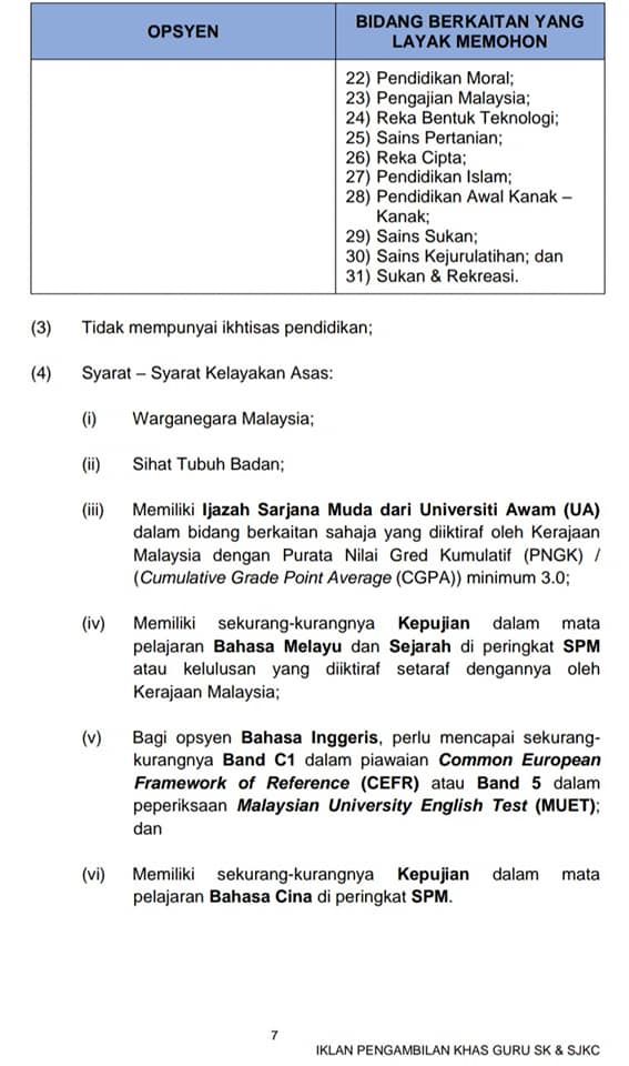 Permohonan Guru Sekolah Rendah Kebangsaan (SK) & Sekolah Rendah Jenis Kebangsaan (SJKC) Di Buka