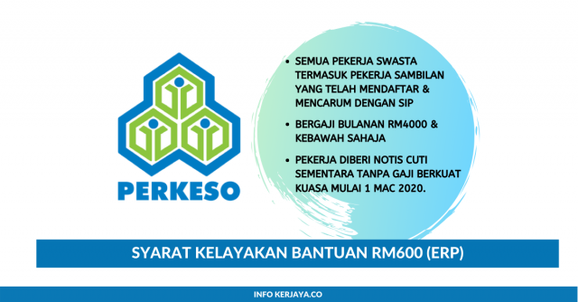 Syarat Layak Terima Bantuan ERP RM600 PERKESO. Sila Semak Sini