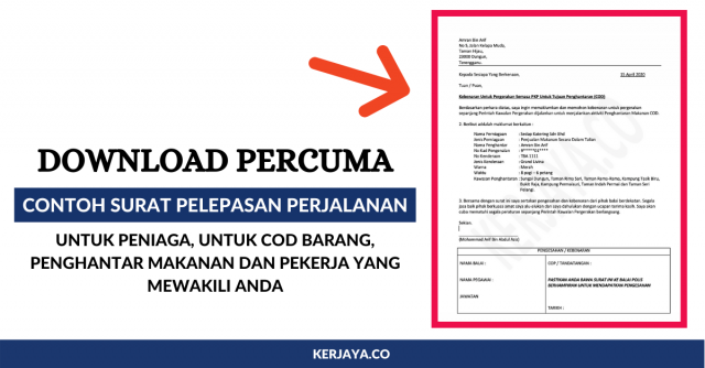 Contoh Surat Pelepasan Perjalanan Untuk COD Barang atau Peniaga (Download Percuma)