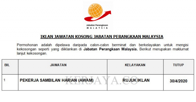 Pekerja Sambilan Harian (Awam) Di Jabatan Perangkaan Malaysia