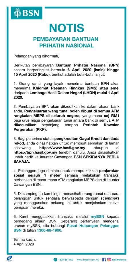 Notis Pembayaran BPN BSN