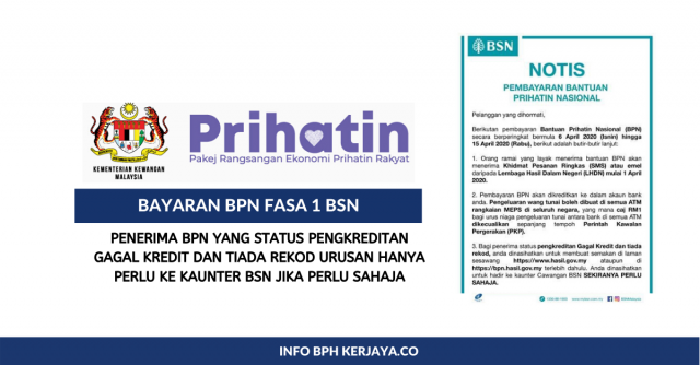 Penerima BPN Yang Status Pengkreditan Gagal Kredit dan Tiada Rekod Urusan Hanya Perlu Ke Kaunter BSN Jika Perlu Sahaja
