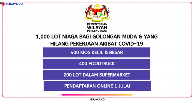 1,000 Lot Niaga Bagi Golongan Muda & Yang Hilang Pekerjaan Akibat COVID-19, Pendaftaran Bermula 1 Julai