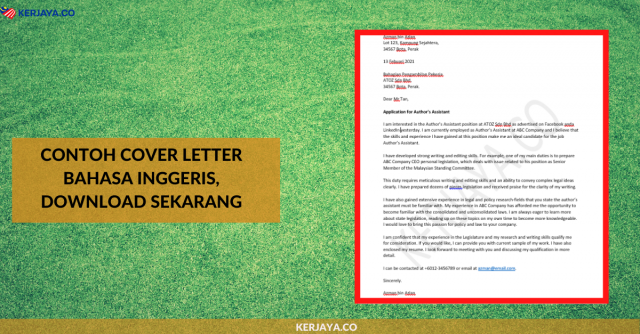 Contoh Cover Letter Bahasa Inggeris, Download, Edit & Masukkan Maklumat Anda Sekarang