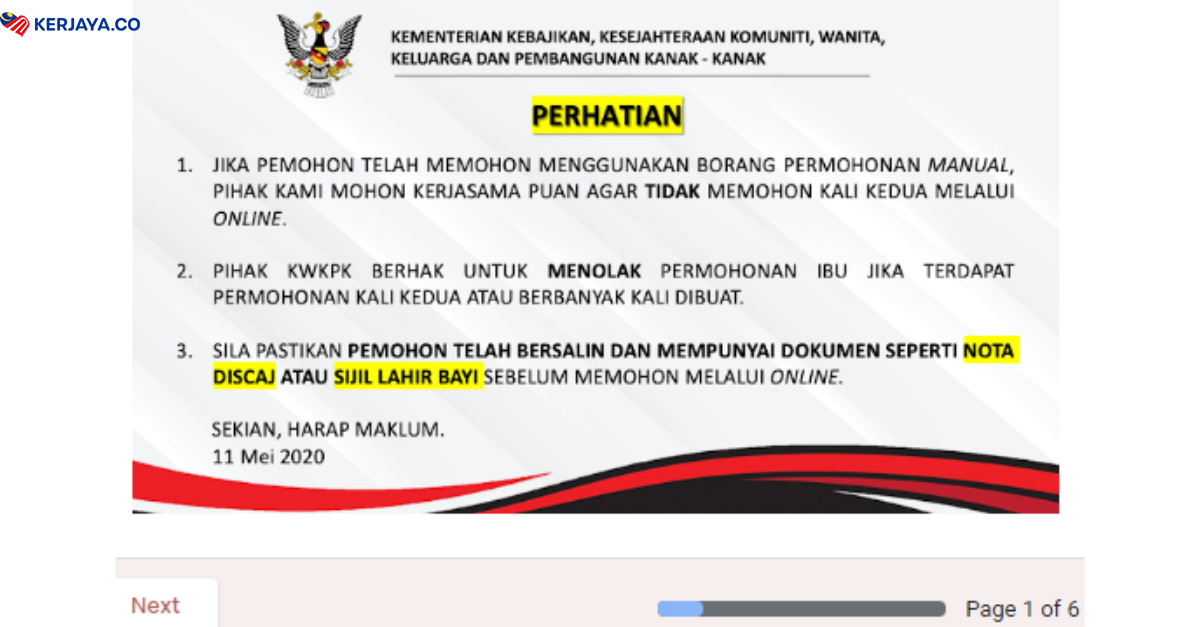 Bantuan RM450 Untuk Ibu Bersalin. Mohon Sekarang