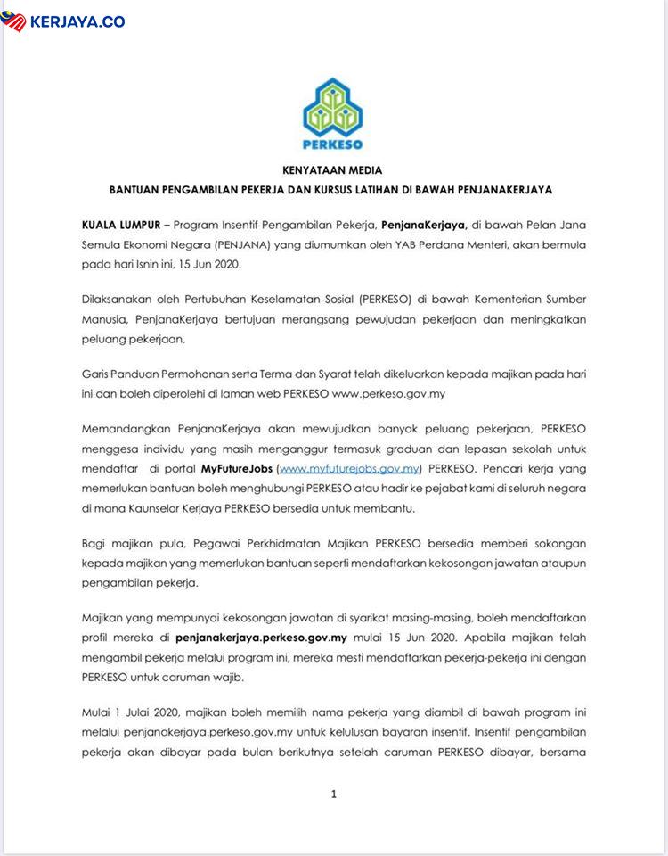 Pendaftaran Insentif Pengambilan Pekerja (PenjanaKerjaya) Khas Untuk Penganggur, Graduan Lepasan Sekolah di Buka