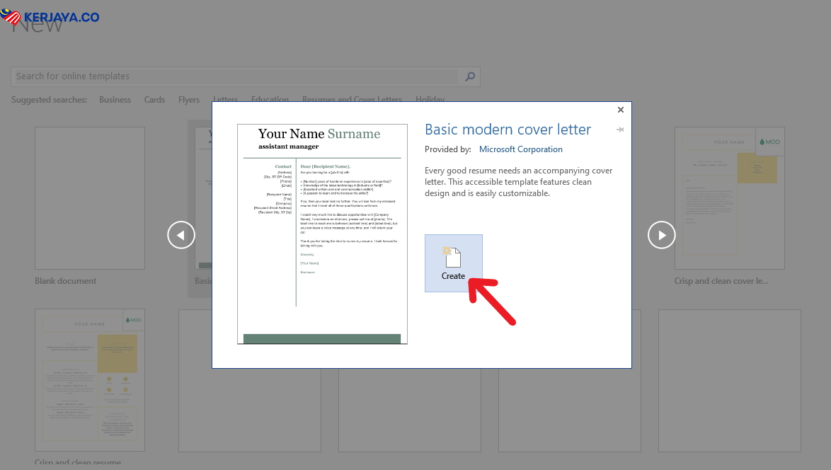Cara Buat Cover Letter Guna Templates Microsoft Word, Free Sahaja