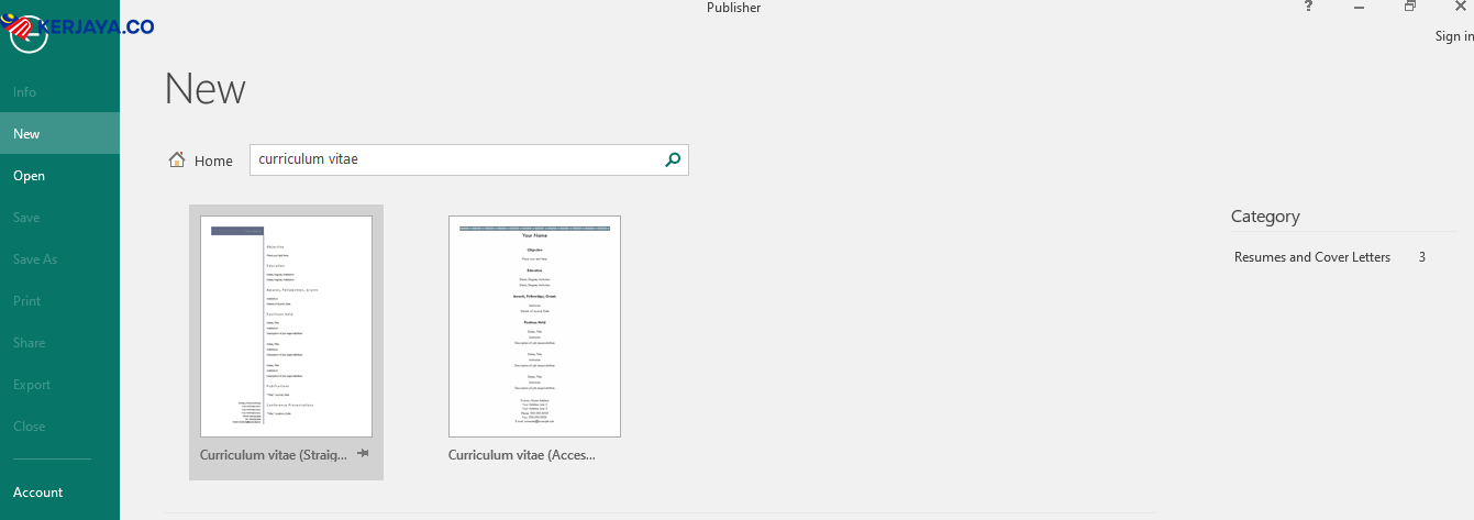 Buat CV Guna Template Daripada Publisher Sahaja