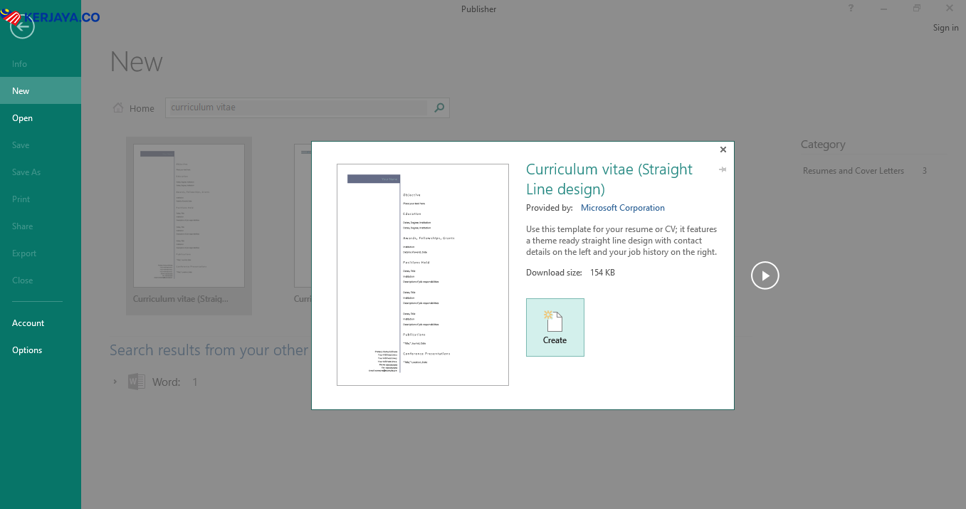 Buat CV Guna Template Daripada Publisher Sahaja