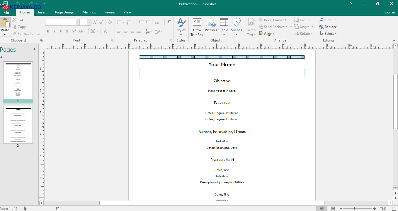 Buat CV Guna Template Daripada Publisher Sahaja