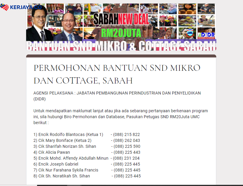 RM1,000 Bantuan SND Mikro & Cottage Sabah, Sabah New Deal. Mohon Sini