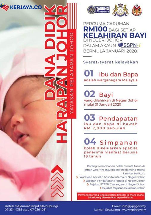 Dana Didik Harapan Johor Beri RM100 Untuk Bayi Kelahiran Johor. Lihat Cara Mohon Disini