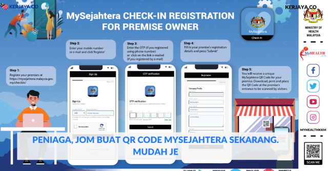 Peniaga, Jom Buat QR Code MySejahtera Sekarang. Mudah Je