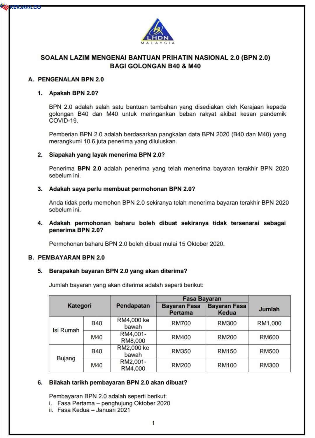 Bantuan Prihatin Nasional (BPN) 2.0 Untuk Rakyat Malaysia