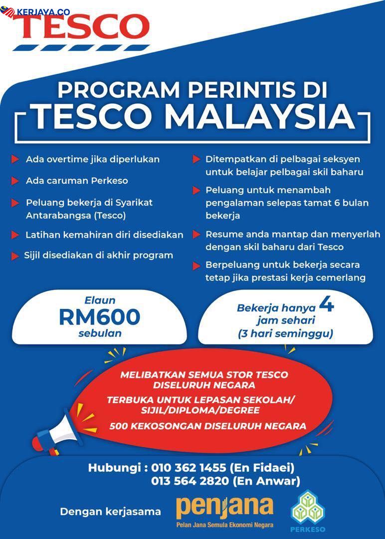 Elaun RM600, 500 Program Kekosongan Perintis TESCO Malaysia. Seluruh Negeri