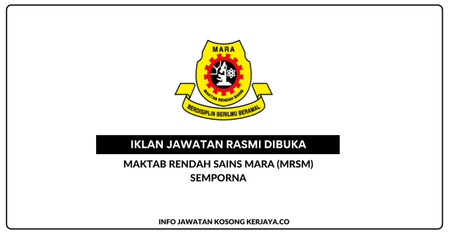 Maktab Rendah Sains MARA (MRSM) Semporna ~ Jawatan Kosong Pegawai Perkhidmatan Pendidikan (DG9)